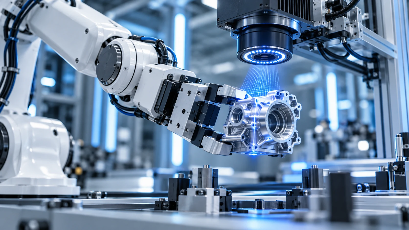 Concept image of robot-assisted machine-vision inspection
